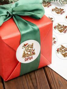 Customized Personalized Christmas Reindeer Initial Round Stickers, Christmas Hat Letter Name Stickers, Christmas Gift Box Sealing Labels, Custom Name Stickers For Christmas And Gift Wrapping, Party Favor Decoration Stickers, Perfect For Family Gifts - Multicolor - View 7