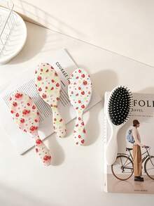 1pc Polka Dot ABS Plastic (ABS Resin) Air Cushion Comb, Universal Fresh Watercolor Pomegranate Print Oval Air Cushion Hairbrush, Sweet Fruit Heart Floral Pattern Scalp Massage Comb, Lightweight Portable Travel Detangling Hairbrush For Women's Long Hair Daily Styling - Multicolor - View 1