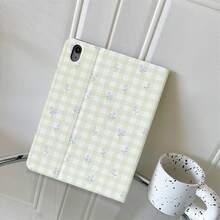 1件可愛淺綠格紋紫色花卉印花書本式多角度平板保護殼，相容 iPad Air 6/5/4 & 10 (10.9 吋)/Pro 2024、Air M3/A16 2025，相容 Galaxy Tab S9 FE/S8 Plus/S7/S10，相容 OPPO Pad，相容 MatePad，相容 Vivo Pad，相容 Honor Pad，相容 Xiaoxin Pad - 彩色 - 查看 6