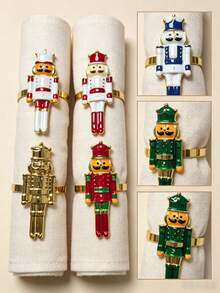 12pcs/6PCS Christmas Nutcracker Soldier Napkin Rings, Full Set Of 6 Metal Nutcracker Napkin Buckles, Christmas Table Napkin Ring Decoration Set With Painted Rhinestone Napkin Rings, Holiday Party Table Decoration Napkin Cloth Rings, Home Decor, Christmas Restaurant Table Setting Decoration, Hotel Tabletop Decoration Supplies - Multicolor - View 7