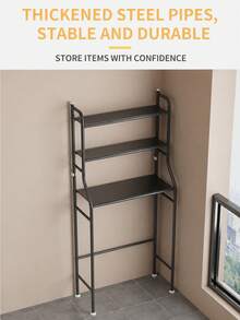 3-Tier Over The Washing Machine Storage Rack – Iron Laundry Organizer Shelf, Space Saving Bathroom Storage Stand, Heavy Duty Utility Rack, Black / White - Black - View 7
