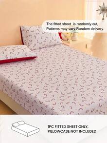 1pc Candy Cane Print Fitted Sheet, Fits 9-12 Inch Thick Mattresses, Soft, Wrinkle-Resistant, Breathable And Comfortable, Suitable For All Bed Sizes, Machine Washable, Fashionable Decorative Fitted Sheet, Bedroom And Dorm Essential - Multicolor - View 2