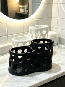 3D Printed Hollow Multi-Compartment Storage Box, Bathroom Sink Organizer, Vanity Makeup Brush & Lipstick Holder, Creative Asymmetric Hole Design Skincare Toothbrush Toothpaste Miscellaneous Desktop Storage Container - Multicolor - View 10