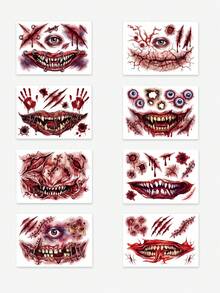 8pcs Temporary Tattoo Sticker, Halloween Horror Monster Big Mouth Ghost Face Makeup Pattern, Realistic Tattoo Design, Suitable For Daily, Bachelorette Party Favors, Music Festival, Game, Graduation Gift, Lasts 3‑5 Days - Multicolor - View 4
