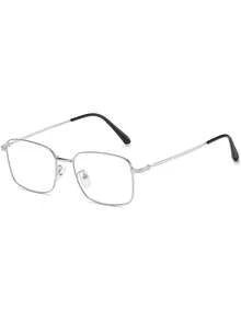 1 Stück Herren Metall Rechteckrahmen Minimalistisch Klassisch Literarisch Pendeln Premium Vintage Edelstahl Lässig Koreanischer Stil Große Größen, Modisch Personalisiert Street Daily Wear Klare Gläser, Geeignet für Arbeit, Schulanfang, Straßenfotografie, Telefonnutzung, Dating, usw. - Silber - Übersicht 3