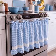 1pc Handmade Farmhouse Style Oven Skirt Cover, Handmade Country Style Oven Curtain, Handmade Oven Cover, Plaid Pattern Blended Fabric Oven Curtain, Can Be Installed To Block Clutter, Suitable For Stoves With Ties, Ruffle Trim Decoration, Home Kitchen Decor - Multicolor - View 8