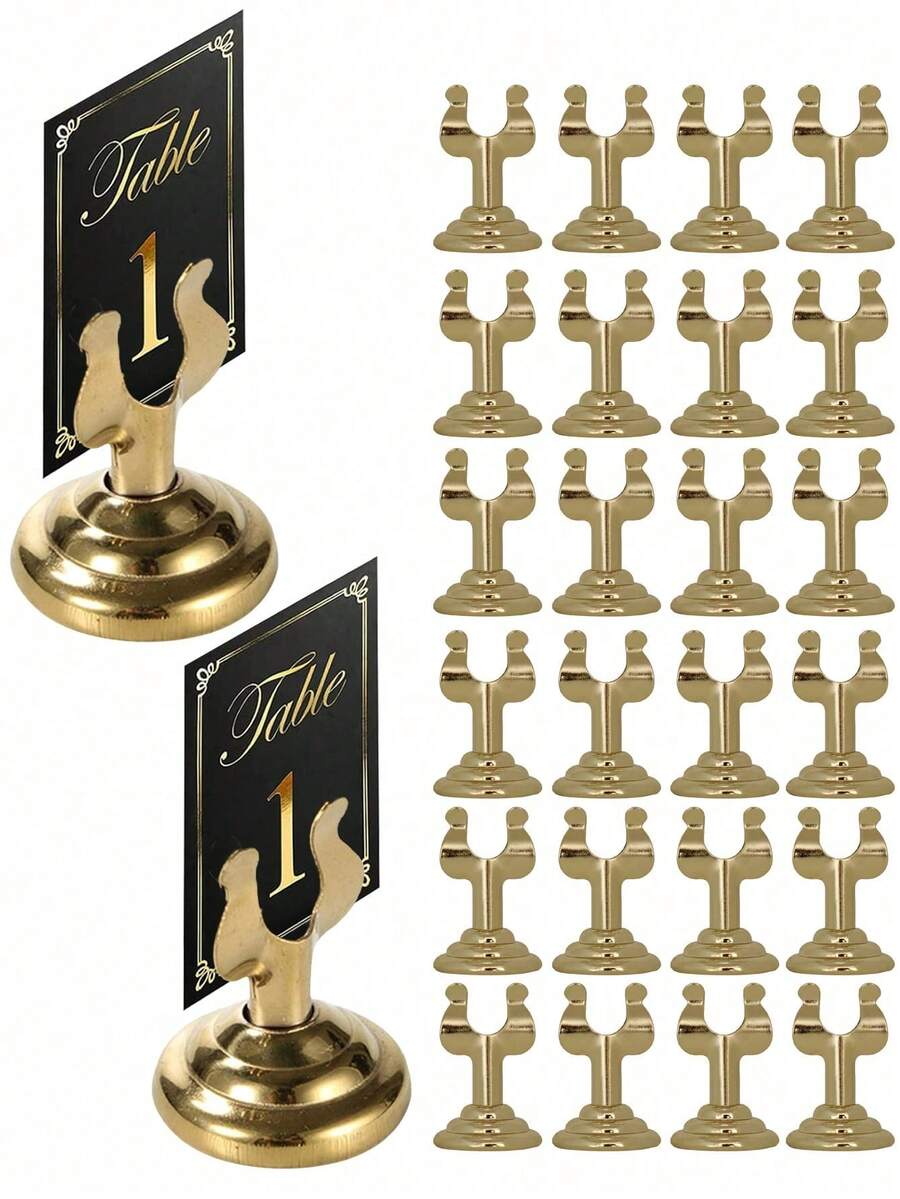 1/2pcs Gold Stainless Steel Table Number Holder, Mini Card Holder, Wedding Party Graduation Ceremony Restaurant Home Office Decoration Memo Table Sign Holder - Gold - View 1