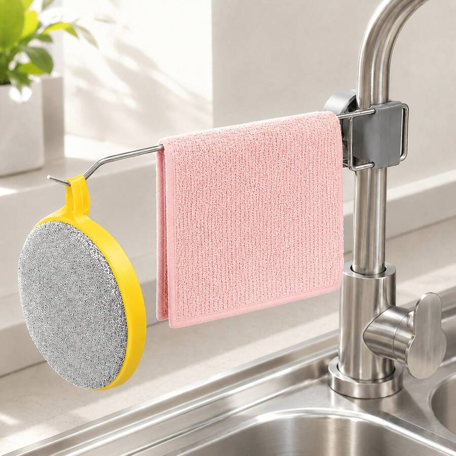 Stainless Steel Faucet Towel Rack, No-Drill Sink Cloth Holder, Suitable For Dishcloths, Sponges And Cleaning Brushes - Multicolor - View 1