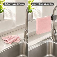 Stainless Steel Faucet Towel Rack, No-Drill Sink Cloth Holder, Suitable For Dishcloths, Sponges And Cleaning Brushes - Multicolor - View 8