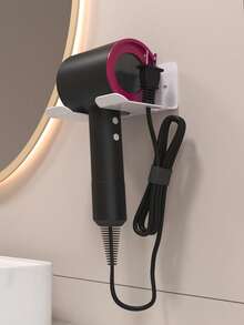 1pc Hair Dryer Holder Bathroom No-Drill Hair Dryer Wall Mount Storage Rack - Multicolor - View 4