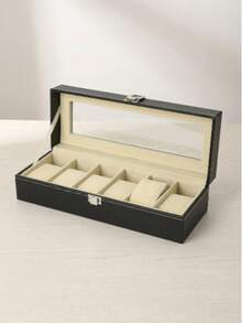 Luxury Classic PU Leather 6-Slot Watch Display Box | Men's Watch Collection Storage Box With Transparent Glass Lid And Velvet Lining, Suitable For Vanity Display, Ideal Gift For Watch Enthusiasts - Multicolor - View 9