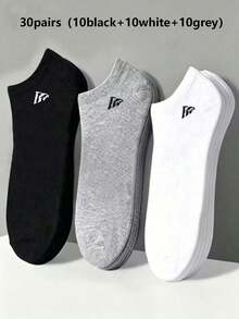 30 Pairs Unisex Sports Socks, White/Black/Grey Short Socks, Invisible Socks, Minimalist Fashion, Suitable For Daily Casual Wear (Random Style And Color) Available In 30/20/125/10/5/1 Pairs - Multicolor - View 33