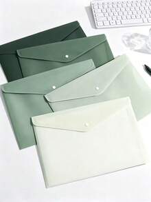 5pcs Gradient Green Thick A4 Size Transparent Plastic Snap Button Folders, Large Capacity, Suitable For Contracts, Office Supplies, Student Papers, Stationery And Document Management, Random Style, Back To School Supplies, School Essentials - Sets - View 1