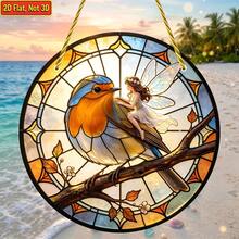 2D Flat, 1pc, Robin & Fairy Colorful Acrylic Hanging Ornament, Bird Sun Catcher, 8 Inch, Window Hanging, Vibrant Animal Theme Decor, Perfect For Home And Garden, Friend Gift, Elegant Decoration, Christmas Gift - C - View 5