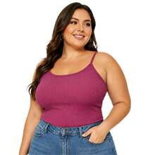 Basic Ribbed Spaghetti Strap Tank Top Plus Size - şarap kırmızısı - Görünüm 1
