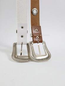 2.5CM Women's Belt With Metal Eyelets Boho Summer Gift - 白色+棕色 - 查看 3