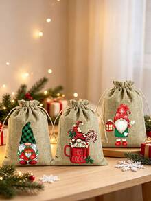 24/12/1 st julig säck i säckväv med dragsko, rektangulär presentpåse med sött gnomemönster, dragskolås för förvaring av presenter, presentförpackningspåse, partyfavoritsäck för julklappsinslagning, julklappspåse, juldekoration - Multifärgad - Visa 2