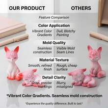 Pink Sakura Fox Figurine Set – Dual Pose Resin Desktop Decor With Cherry Blossom Details, Cute Animal Ornament For Home & Office - 2pcs - View 3