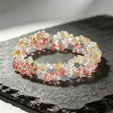 1Pc Double‑Row Natural Stone Chips Bracelet Irregular Gravel Beaded Elastic Bangle For Women Couple Healing Crystal Jewelry Gift - Multicolor - View 3