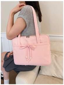 1 Stück Laptoptasche mit Schleifendesign, 14 Zoll, großes Fassungsvermögen, mit Tragegriff und Schultergurt, Pendlergebrauch - Rosa - Übersicht 3