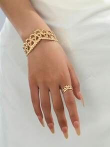 1 Set Fashionable Personalized Geometric Women's Bracelet & Ring Set - Yellow Gold - View 1
