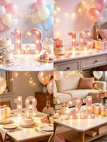 16cm 1st 18th 20th 30th 生日派對裝飾 LED 追光粉色數字燈條，附掛孔，電池供電發光數字牌 - 16cm粉紅色數字 - 查看 7