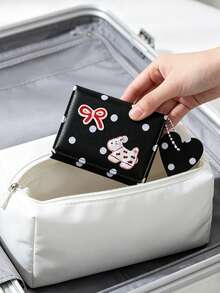 Sweet Polka‑Dot Bow And Dog Decor Pu Small Wallet, Heart Charm Card & Id Document Holder Purse, Cute Gift For Birthday Christmas Halloween For Girls - Multicolor - View 3