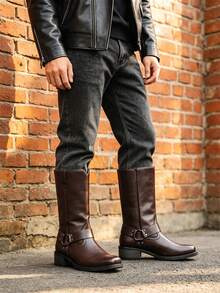 Striped Western Style Microfiber Leather Texture Western Boots Men's Riding Boots Outdoor All Season - Brown - View 6