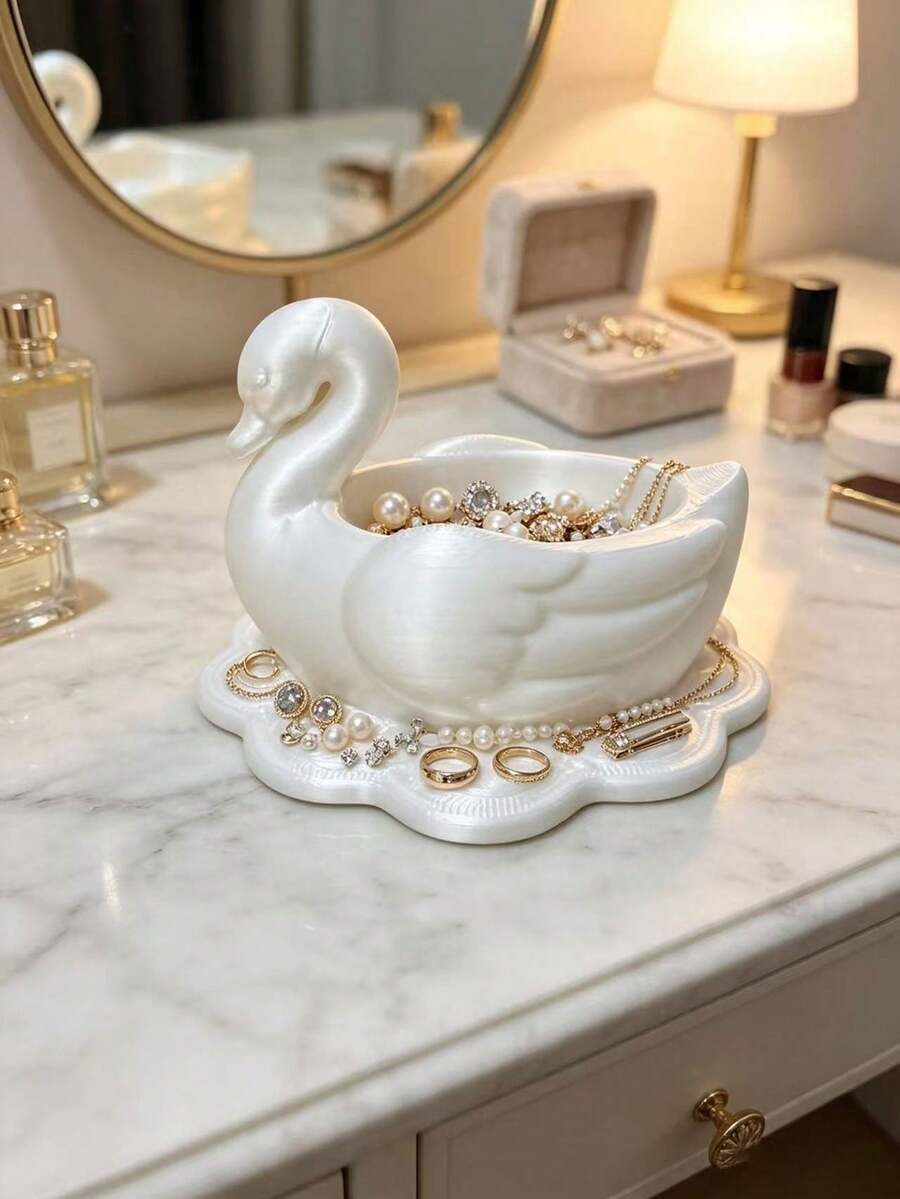 1pc Swan Jewelry Storage Tray Decor, Swan Shaped, Can Store Earrings, Rings, Necklaces And Small Accessories, Suitable For Vanity Tabletop Display, Home Soft Decoration