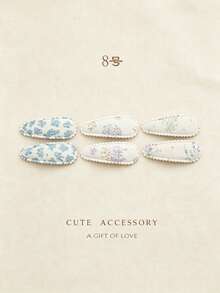 6Pcs Floral Plaid Fabric Hair Clips, Cute Lace-Trimmed Baby Hair Clips, Sweet And Non-Slip Hairpins, Suitable For Little Girls To Wear Daily. - Multicolor - View 13