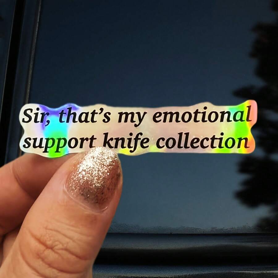 1/2/5pcs "Sir, That's My E Knife Collection"Stickers,Funny Text Waterproof Vinyl Decal, Weird Dark Humor Stickers,Suitable For Cars, Windows, Laptops, Trucks, Laptop, Water Bottle, Notebook, Tool Box, Knife Collector Gift Decor - A - View 1