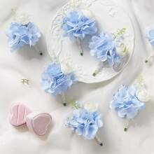 1pc/6pcs Set Hydrangea Flower Lapel Pin For Men, Suitable For Weddings, Grooms, Groomsmen, Ranunculus Flower Boutonniere, Realistic Polyester Wrist Corsage Pin - Boutonniere - View 15