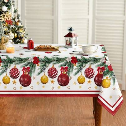 Christmas Tablecloth 152 * 213cm Rectangular Christmas Ball Ornament Pine Star Washable Tablecloth Suitable For Party Picnic Dinner Decoration Pine Wood Decoration Star Washable Tablecloth, Suitable For Party Picnic Dinner Decoration