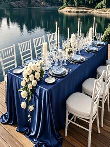 Luxury Navy Blue Satin Tablecloth Set - Rectangular Formal Dining Tablecloth With Non-Slip Lining, Suitable For Home Dining Table, Indoor And Outdoor Wedding Party Decoration - Multicolor - View 6