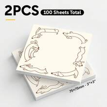 2 Packs 100 Sheets Cute Dog Sticky Notes 75x75mm 3x3in, Dachshund Puppy Border Self-Adhesive Memo Pads, Tear-Off Desktop Reminder Notes For Office School Planner Stationery - 75 X 75 mm - View 1