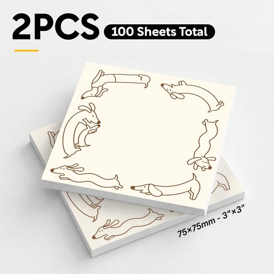 2 Packs 100 Sheets Cute Dog Sticky Notes 75x75mm 3x3in, Dachshund Puppy Border Self-Adhesive Memo Pads, Tear-Off Desktop Reminder Notes For Office School Planner Stationery - 75 X 75 mm - View 1