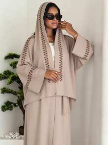 1 Set Jubah Panjang Muslim Cantik dengan Bordir dan Desain Manset Bordir, Syal Panjang Muslim Warna Senada, Khimar Hijab Panjang Islami, Cocok untuk Pakaian Sehari-hari dan Sholat Wanita, Sepanjang Musim - MultiWarna - View 1