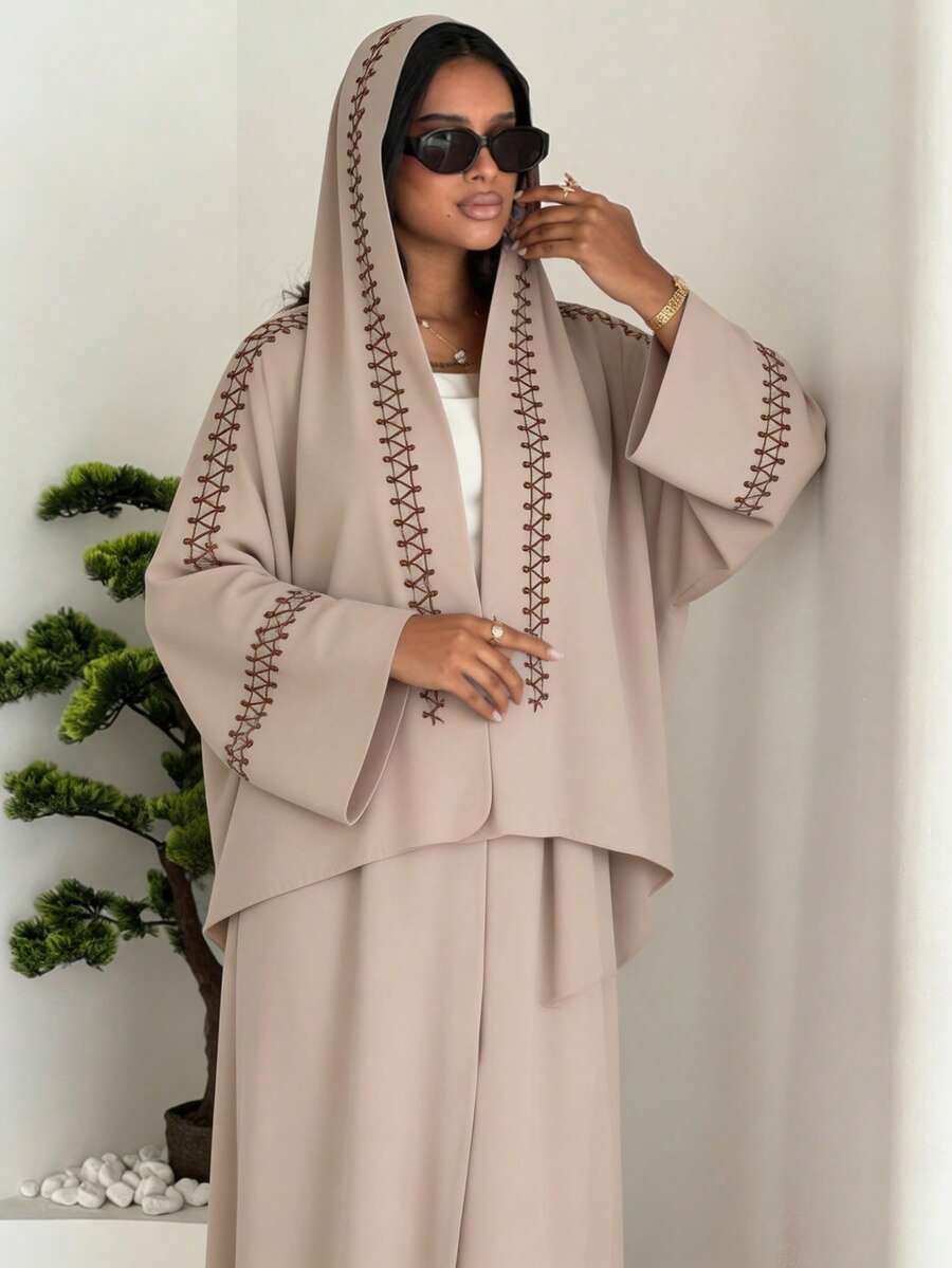 1 Set Jubah Panjang Muslim Cantik dengan Bordir dan Desain Manset Bordir, Syal Panjang Muslim Warna Senada, Khimar Hijab Panjang Islami, Cocok untuk Pakaian Sehari-hari dan Sholat Wanita, Sepanjang Musim - MultiWarna - View 1