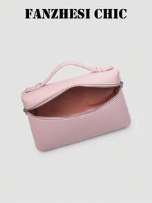Lychee Textured Box Bag Handbag Zipper Closure Minimalist Style Handheld Crossbody Dual-Use Square Body Can Hold Phone Lipstick Keys Suitable For Commuting Work Dating Shopping Daily Outings - Baby Pink - View 9