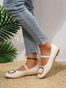 2026Women's Spring New ArrivalTrendsGold Chain Elegant Slip-On Loafers,Lightweight, Comfortable, VersatileRubber Flat Shoes - Beige - View 7