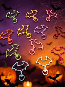 5pcs Halloween Bat Shaped Zinc Alloy Rotating Lobster Clasp, Colorful Rotating Keychain Hook, For DIY Pendant, Bag Charm, Jewelry Making Supplies - Halloween Bat Spring Clip - View 2