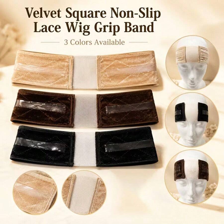 3 Colors Velvet Square Lace Wig Grip Band Adjustable Non Slip Wig Fix Headband For Women Suitable For Lace Front Wigs Hair Pieces Daily Wear, Halloween - View 1