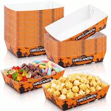 12/24pcs Halloween Disposable Paper Trays, Pumpkin Pattern Serving Trays, Dessert Boxes, Snack Boxes, Halloween Party Tableware, Suitable For Snacks, Candy, Halloween Use - Easy Folding Assembly - Multicolor - View 6