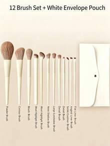 5/7/10/12pcs Makeup Brush Set Eyeshadow Brush Blade Brush Sickle Eyeliner Brush Powder Brush Makeup Tools Suitable For Beginners And Makeup Enthusiasts - Beige - View 11