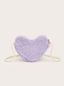 1pc Autumn/Winter Plush Heart Cute Shoulder Crossbody Bag Mini Flower Small Crossbody Bag - Plush - View 5
