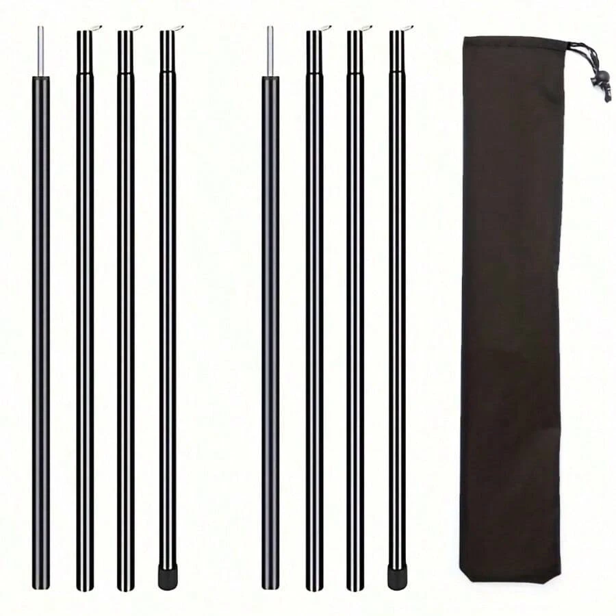 2pcs/Set 2m Telescopic Awning Poles, Adjustable Portable Tent Replacement Support Poles, Suitable For Outdoor Camping And Hiking - Black - View 1