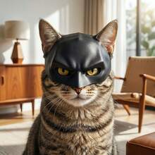 1pc Cat Mask Funny Pet Costume Face Cover, Fabric Material, Pet Costume Style, Cat Face Pattern, Cosplay Photo Prop, Suitable For Halloween Costume Party Pet Dress Up - Black - View 5
