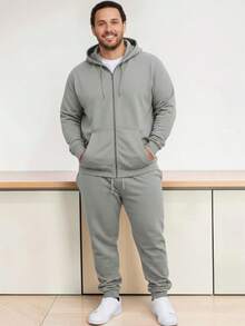 CONJUNTO (TALLAS EXTRAS) PARA HOMBRE 2 PIEZAS PANTALON CON SUDADERA Y CAPUCHA,PARA USO DIARIO,COMODO Y CASUAL (DEPORTIVO) - Gris - Ver 2
