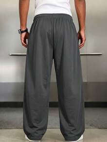 1pc Men's Autumn/Winter Korean Style Minimalist Line Structure Loose Casual Long Pants - Dark Grey - View 2