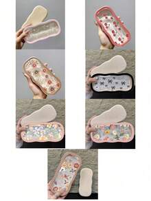 Transparent Floral Print Eyeglass Case, Eye-Catching Portable Shockproof Handheld Eyeglass Storage Box, Vintage Fashion Eyeglass Case, Unisex, Cute Holiday Gift (Random Print Position) - Multicolor - View 7
